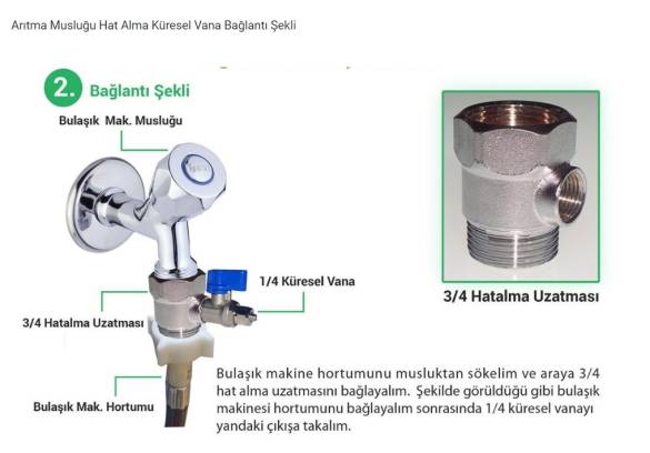 SU ARITMA CİHAZI için 3/4 HAT ALMA (T) VE 1/4 MİNİ KÜRESEL VANA (Bulaşık ve Çamaşır makinesi Uyumlu) - 1