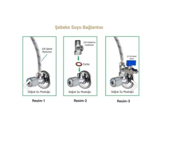 SU ARITMA CİHAZI için 3/8 HAT ALMA (T) VE 1/4 MİNİ KÜRESEL VANA - 1